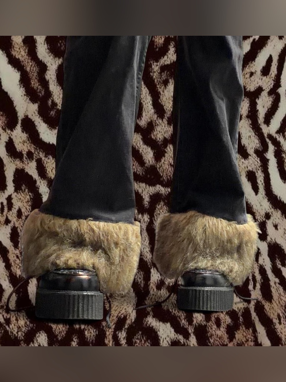 Black Boot Cut Mebon Jeans with Faux Fur Cuff